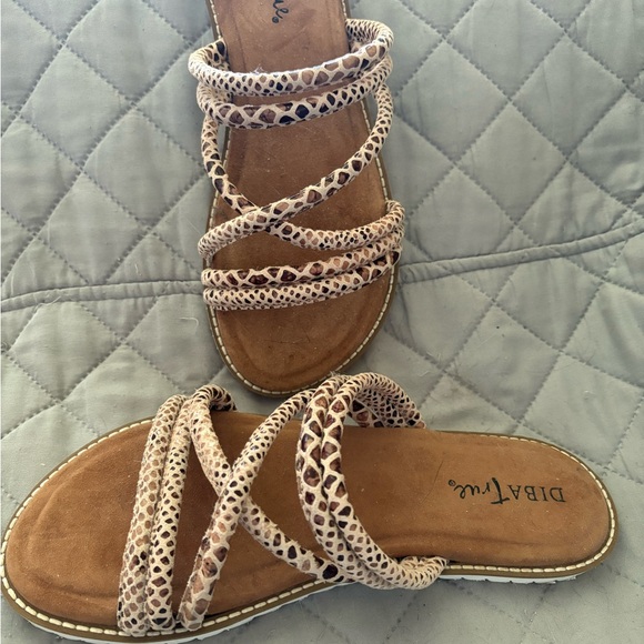 Diba True Shoes - Tan Sandals with Braided Straps.